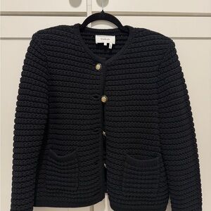 Ba&sh Textured Black Cardigan with Gold Accents